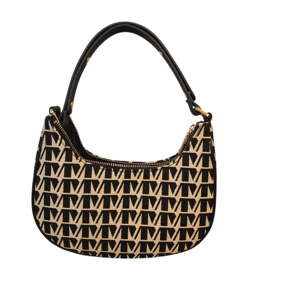 Mango Jacquard Women's Printed Logo Shoulder Bag Y2K Styled Black/Cream Small - Picture 1 of 11